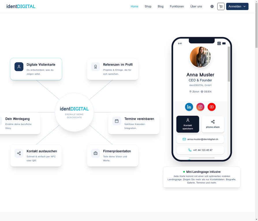 identDIGITAL Shop Übersicht mit Mindmap und Handy-Vorschau
